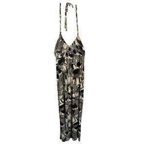 NWT Elle Women XS 12x49 Halter Neck Maxi Dress Summer Floral Abstract Black